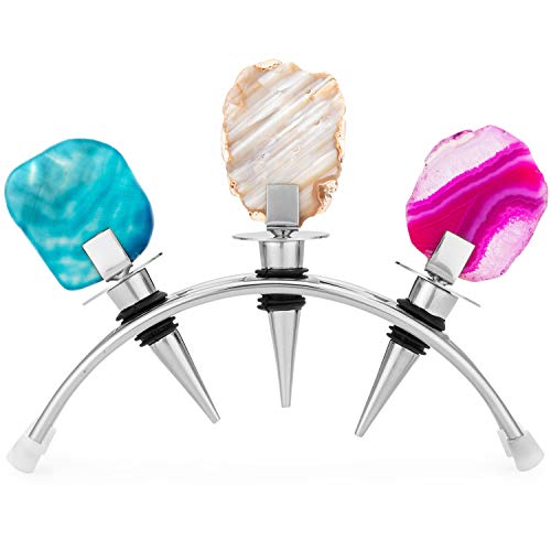 Decorative Wine Bottle Stoppers with stand (Set of 3) Crystal Wine Corks, Perfect Bar Set