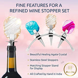 Decorative Wine Bottle Stoppers with stand (Set of 3) Crystal Wine Corks, Perfect Bar Set